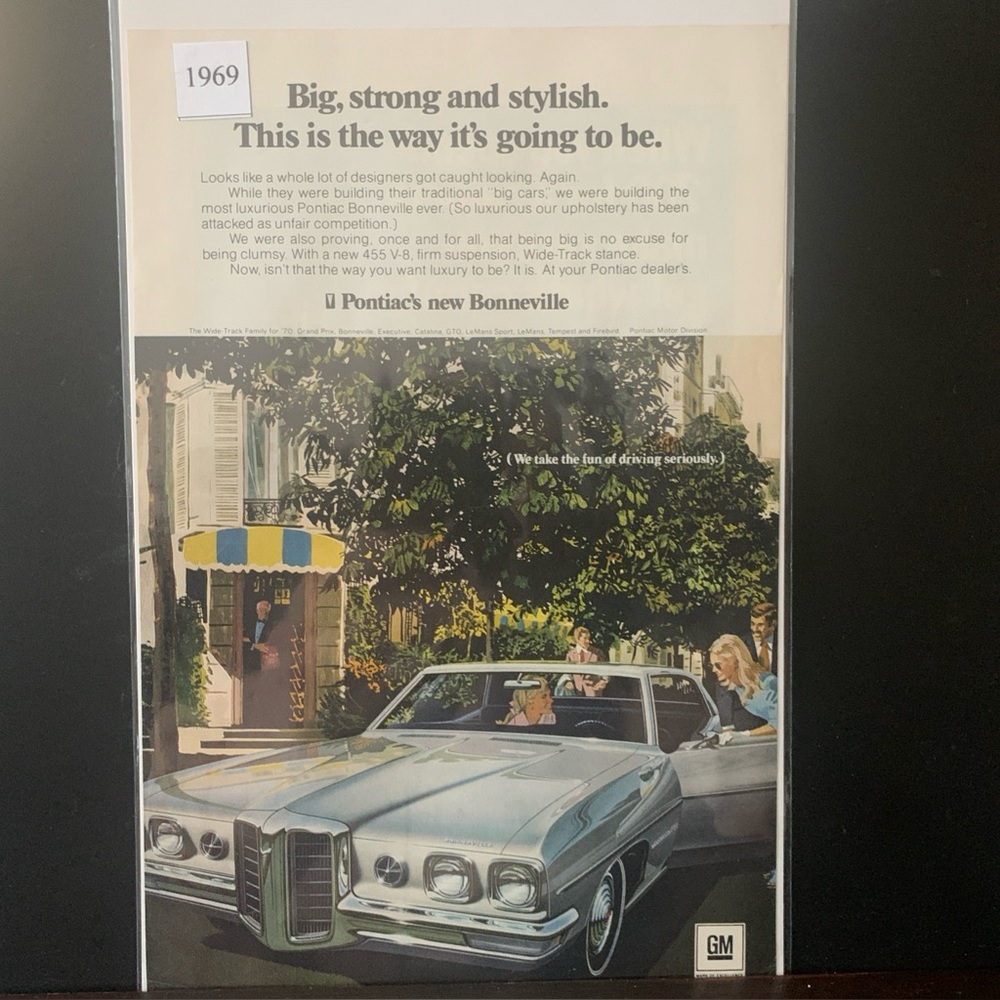 Vintage 1969 Pontiac Bonneville Big Strong Stylish Ad Advertisement